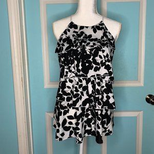 Worthington Black & White Ruffled Sleeveless Blouse Large